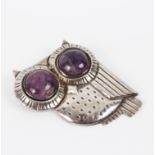 William Spratling, an owl brooch with cabochon amethyst eyes, Mexico circa 1940-1944,