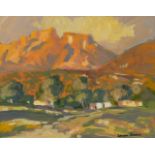 Johan Engela (South African, 20th Century)/View of Table Mountain/signed/oil on card, 23.