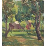 A Banfi (Italian 20th Century)/Huts in Indian Forest/signed and dated '44 lower right/oil on canvas,