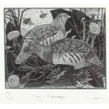 Colin F Paynton (British, born 1946)/Grey Partridges/signed, limited edition 39/125/wood engraving,