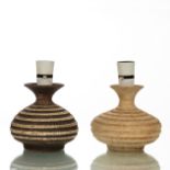 Waistel Cooper (Scottish 1921-2003), two pottery lamps of squat ribbed form with flaring rims,