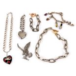 Bijoux Cascio, a modernist necklace and matching bracelet, an Otazu charm bracelet,
