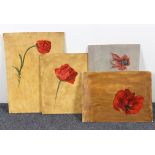 Carolyn Sergeant (British 1937-2018)/Poppies/four studies/inscribed verso/oil on card,