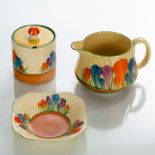 Clarice Cliff, a Crocus pattern sugar bowl and cover,