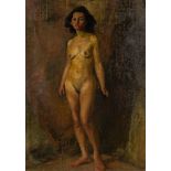 20th Century School/Female Study of a Nude/oil on board,