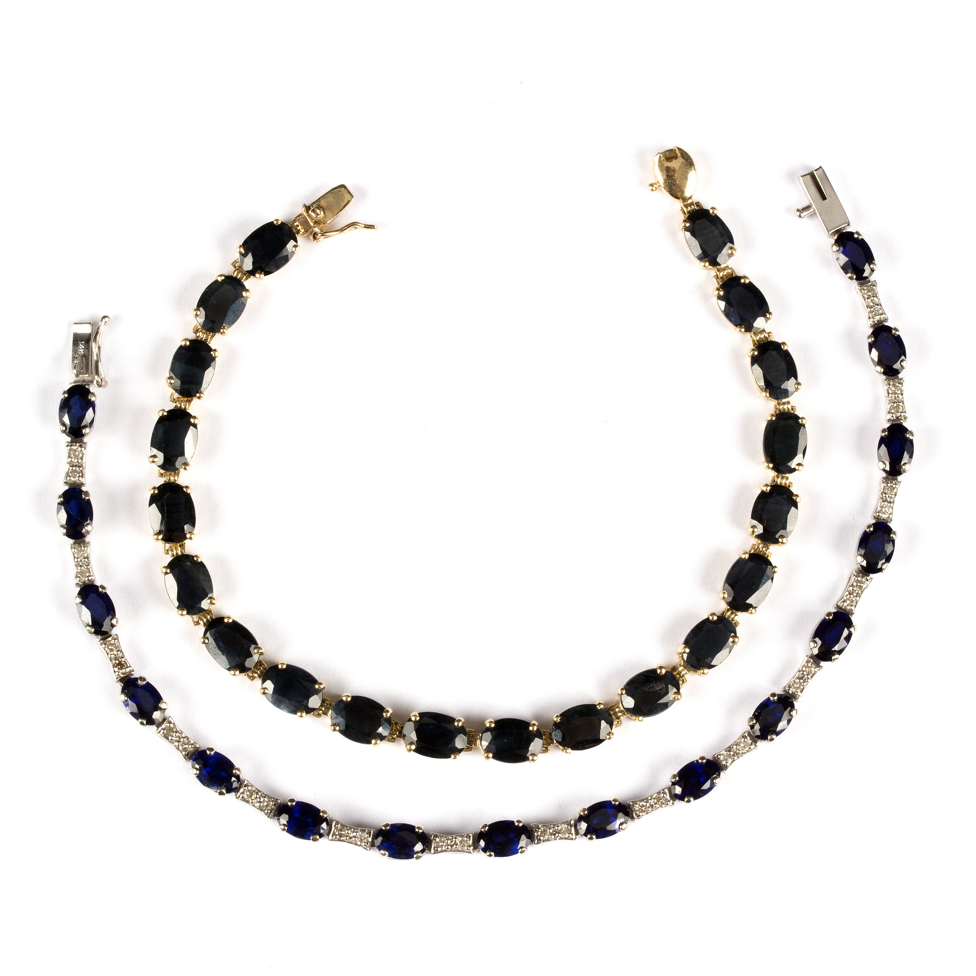 A sapphire and diamond line bracelet,