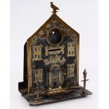 A Victorian money box modelled as a bank, marked Secure Patent, VR,