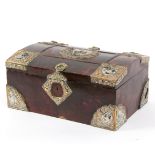 An early 19th Century red tortoiseshell jewellery box with silver and gilt metal mounts,