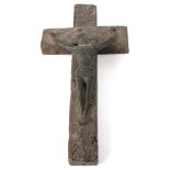 A 15th Century style bronze crucifix on a wooden cross,