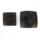 Two Burmese square plaques, each with engraved script, 6.5cm x 6.