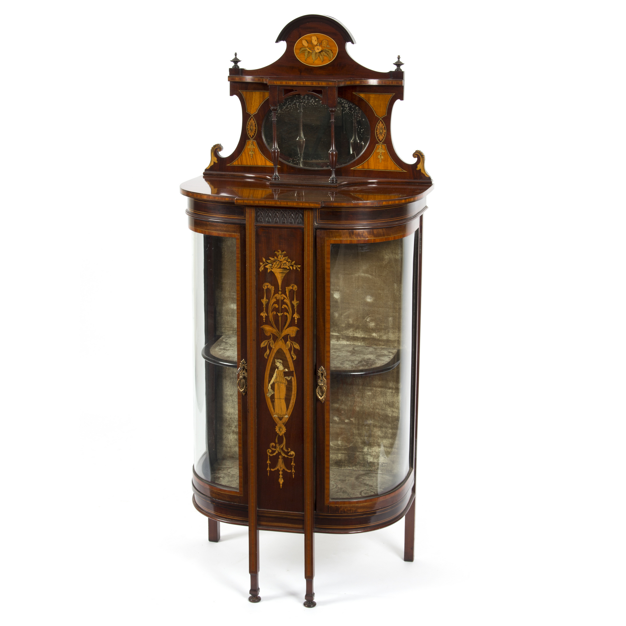 An Edwardian inlaid display cabinet with superstructure over and rounded doors to the sides, - Image 2 of 3