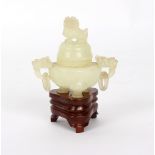 A jade koro and cover with dog of Fo finial and stand,