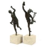 A pair of bronze figures of Mercury and Fortuna after Giambologna, each on a square stone plinth,