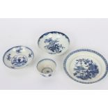 A Worcester tea bowl, 4cm high and a saucer with Chinaman, 11cm diameter, a Fence pattern plate,