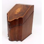 A George III mahogany serpentine front knife box,