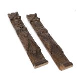 A pair of mid-17th Century carved oak caryatids modelled as male and female figures,