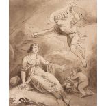 18th Century French School/Study of an Angel Ascending/ink and wash,