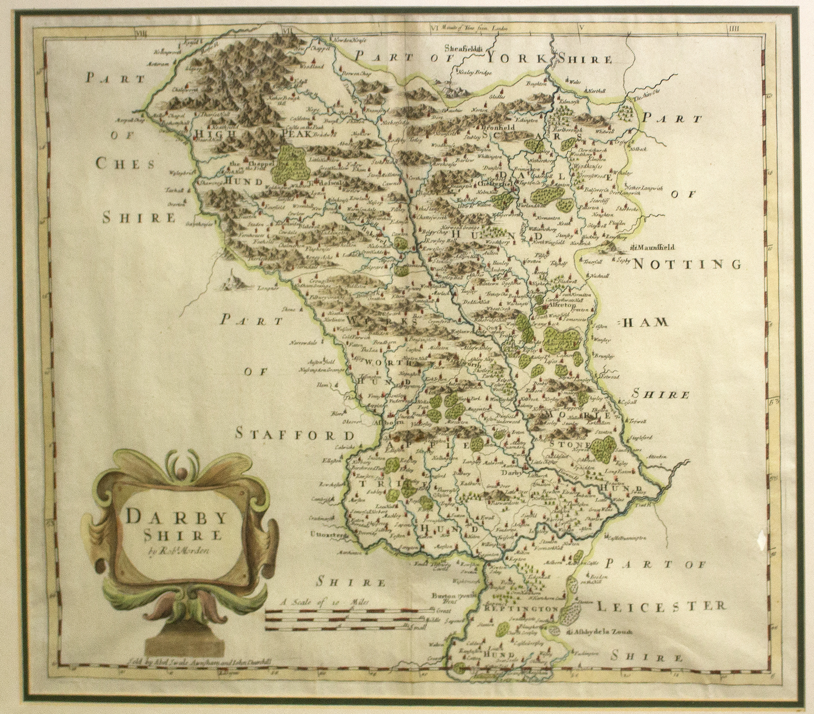 After Robert Morden/Darbyshire/coloured engraved map, 37.