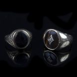 A gentleman's tiger's eye and diamond ring to a 14K gold mount and another similar set onyx,