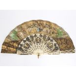 A 19th Century fan with pierced and sequined mother-of-pearl sticks,