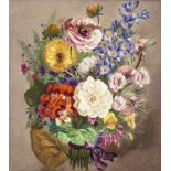 Henry Gummery/An Arrangement of Summer Flowers/signed and dated H Gummery 1886/oil on porcelain