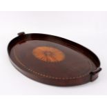 An Edwardian oval tray inlaid an oval patera,