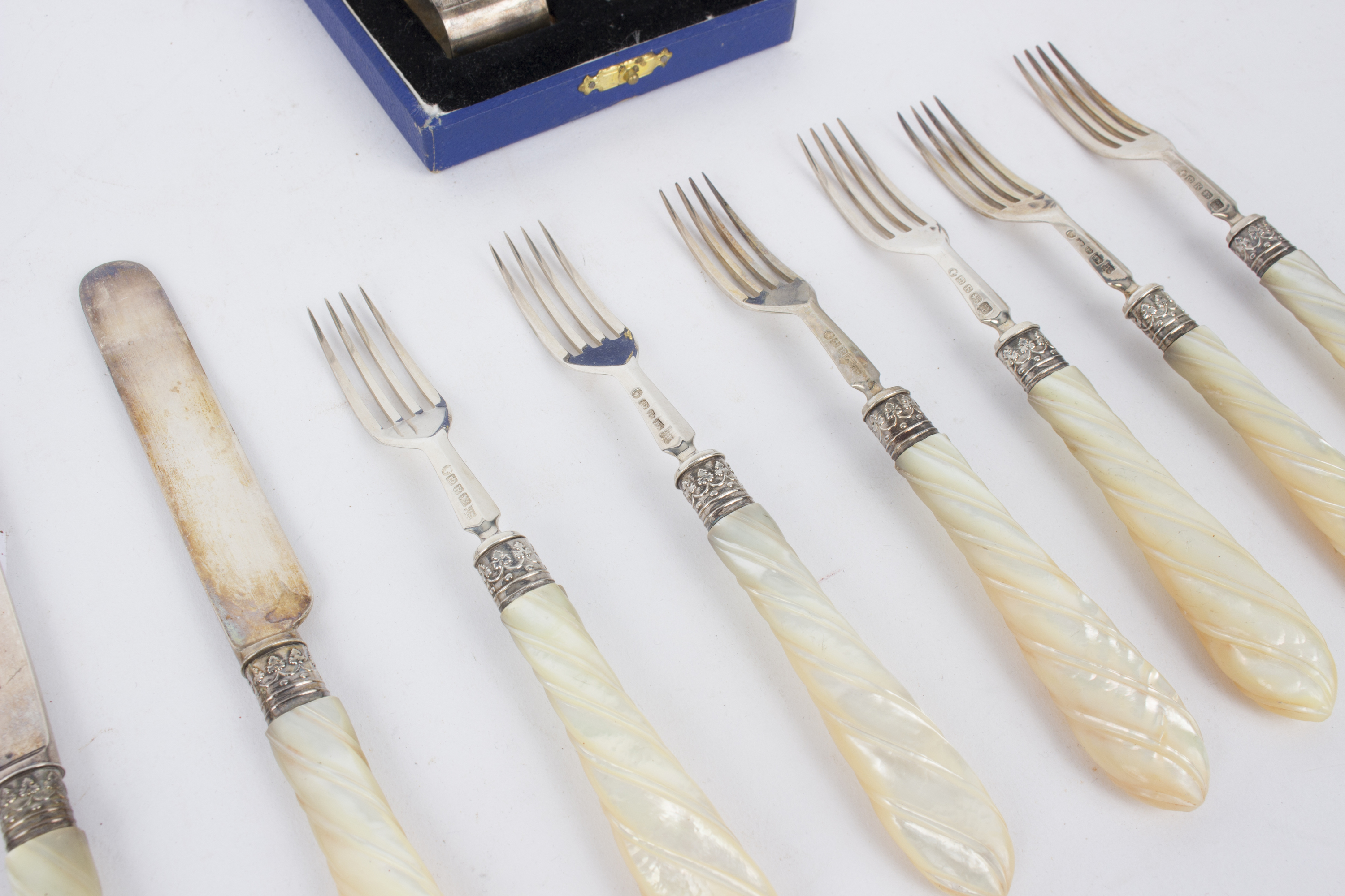 Six pairs of silver desert knives and forks, Henry Wilkinson & Co. - Image 3 of 3