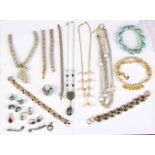 A group of costume jewellery to include a gilt metal and freshwater pearl necklace, by Tanner,