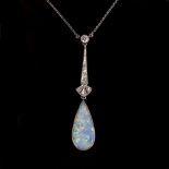 An Art Deco opal and diamond pendant,