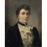 Joseph Bunker/Portrait of a Lady/wearing a white lace collar and black coat/signed and dated