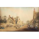 19th Century English School/The Village Stocks/watercolour,