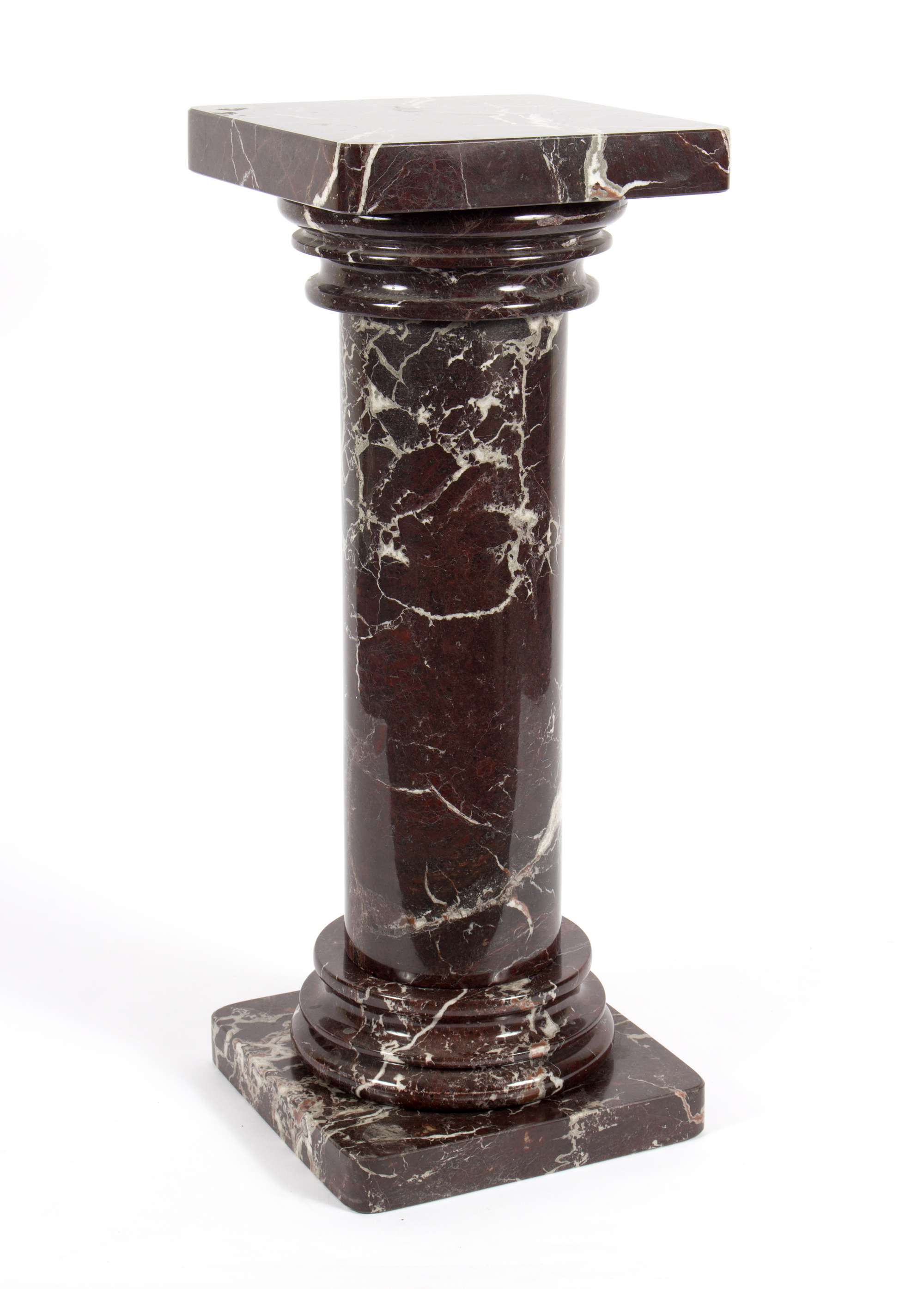 A red and white veined marble column, the hollowed column on a square base, - Image 3 of 3