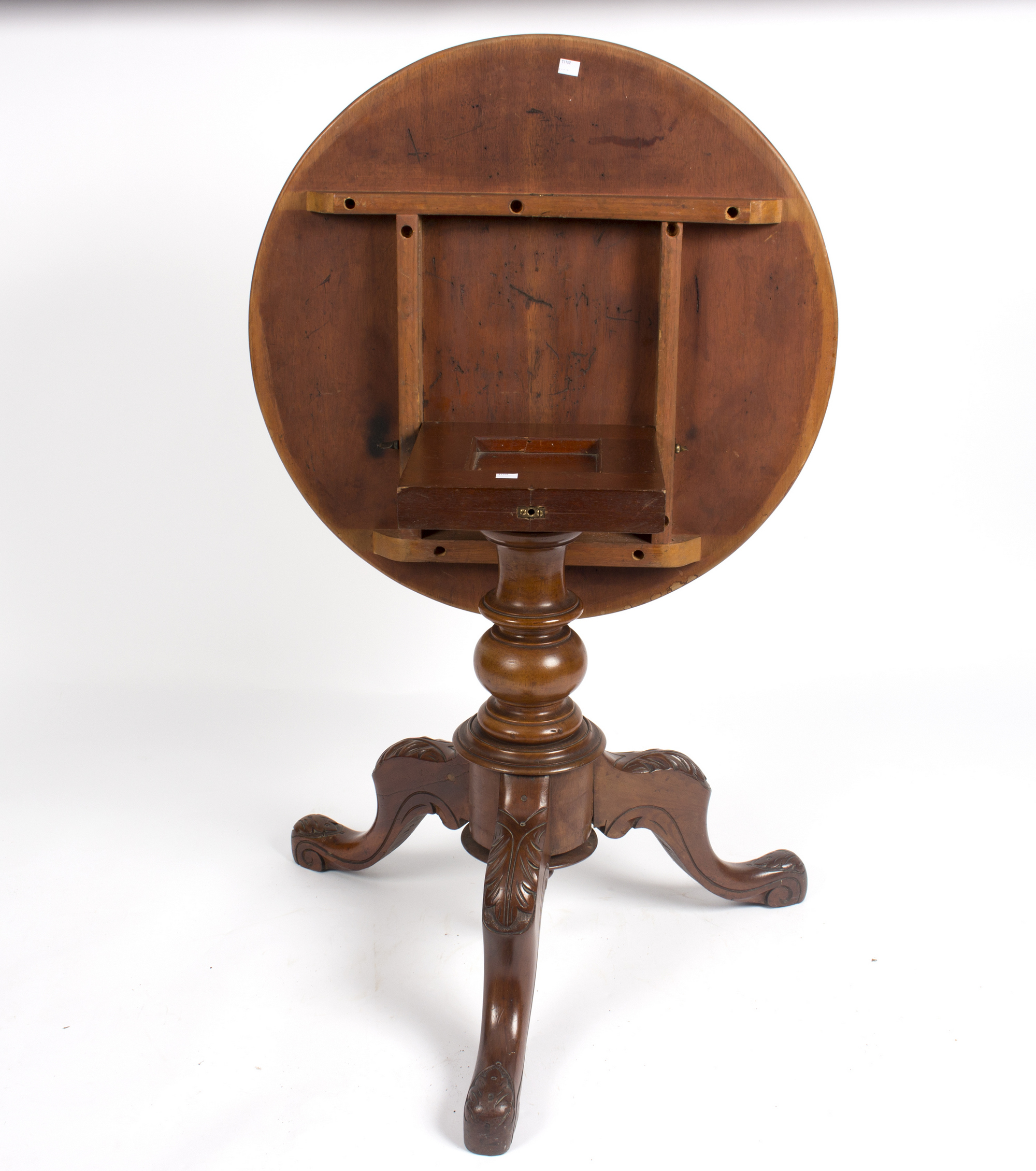 A circular mahogany table, on a turned column and carved tripod support, - Image 2 of 2