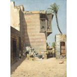 Late 19th Century Orientalist School/North African Courtyard/oil on board, signed Valente,