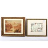 19th Century English School/Mountain River Landscape/watercolour,