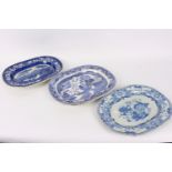 Three Staffordshire blue and white meat dishes,