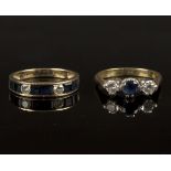 A sapphire and diamond half eternity ring to an 18ct gold shank and a sapphire and moissanite