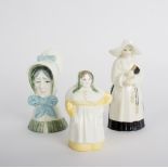 Three Royal Worcester candle snuffers, an Old Woman, 8.5cm high, a French Cook, 6.