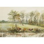 Manner of Baker of Leamington/Cattle By a River/bears signature/watercolour,