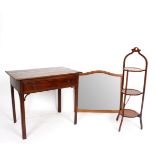 An Edwardian mahogany three-tier cake stand, a fruitwood side table,