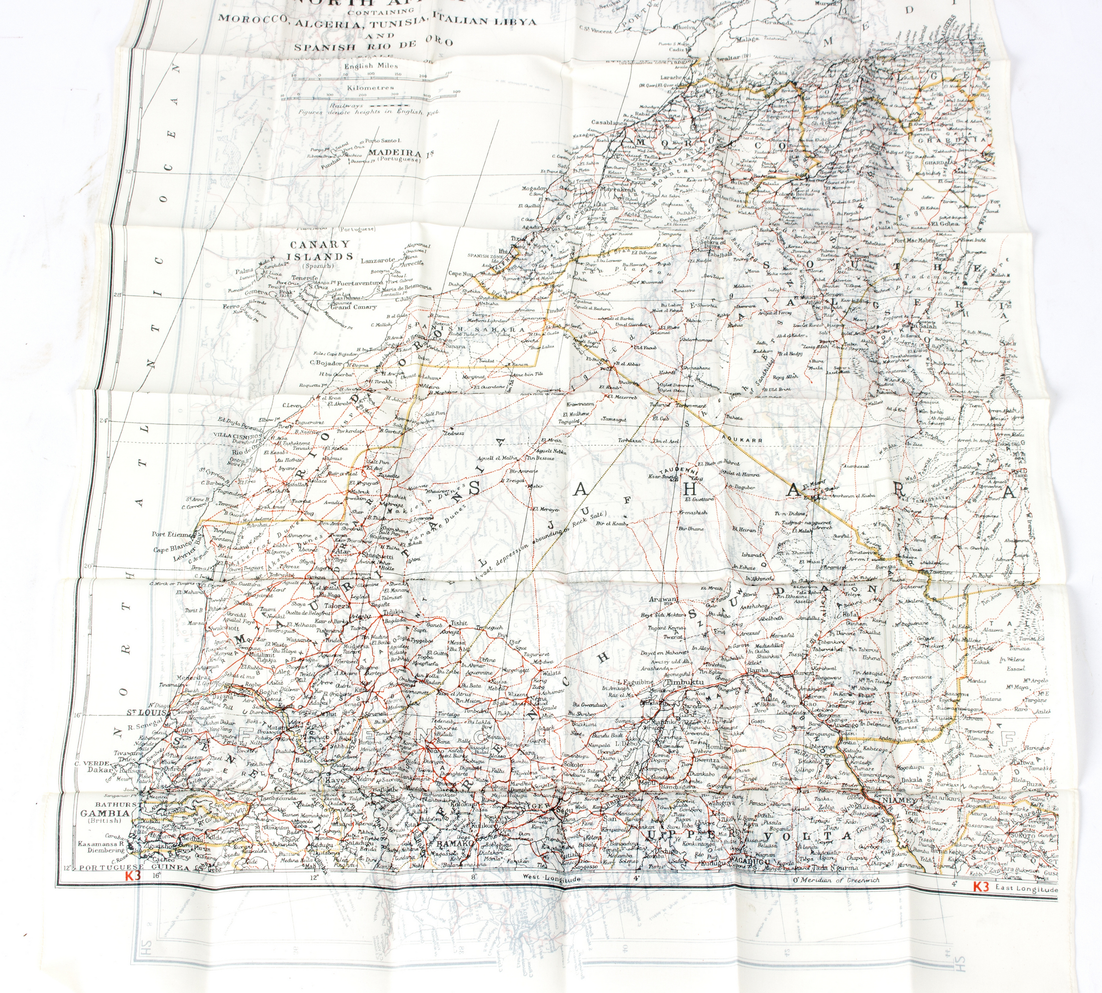 A WWII RAF pilot's 'escape' map printed on a silk handkerchief of North Africa, containing Morocco, - Bild 4 aus 4