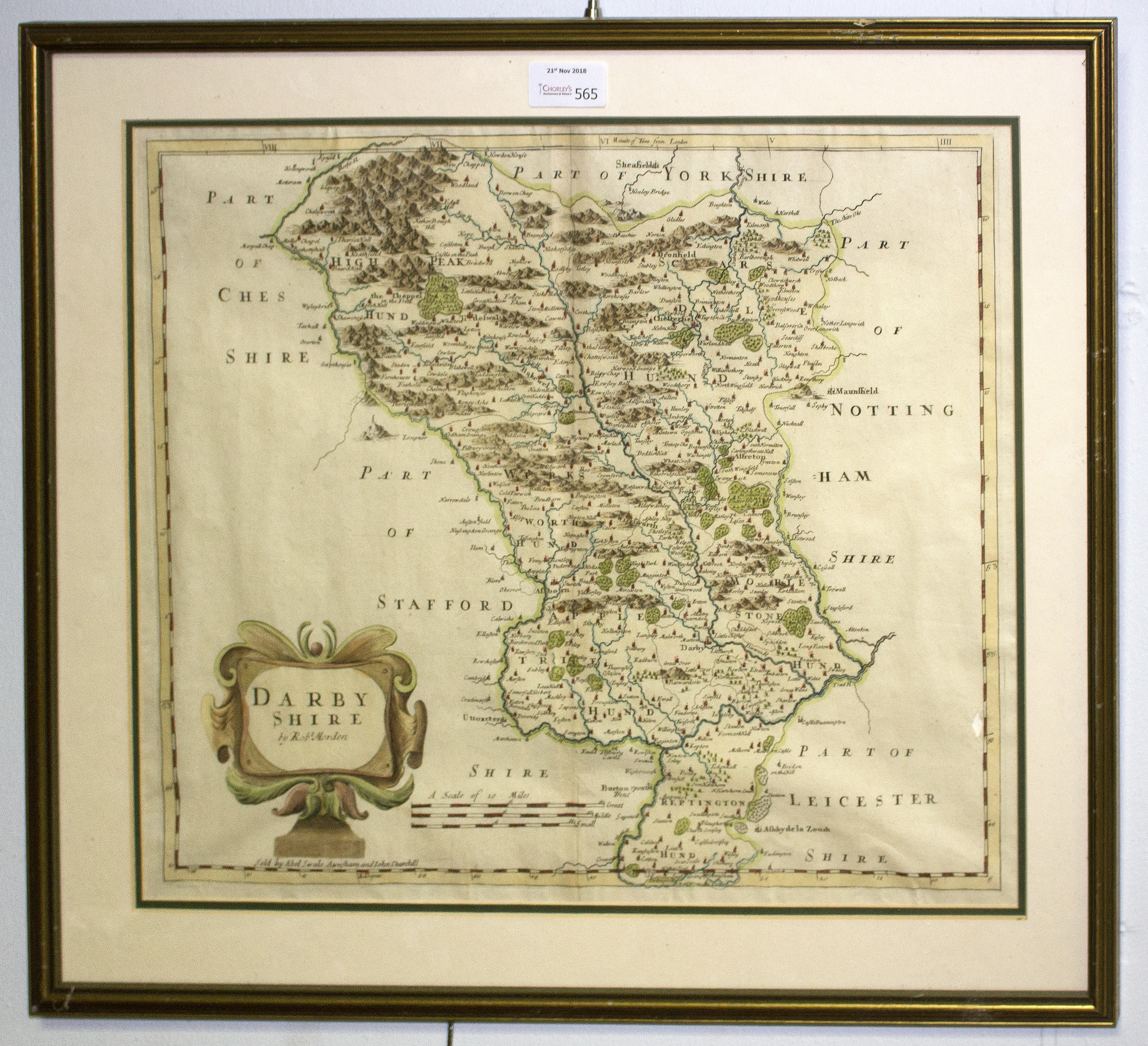 After Robert Morden/Darbyshire/coloured engraved map, 37. - Image 2 of 2