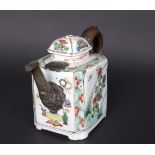 A Chinese famille verte square teapot and cover, Kangxi, circa 1700,