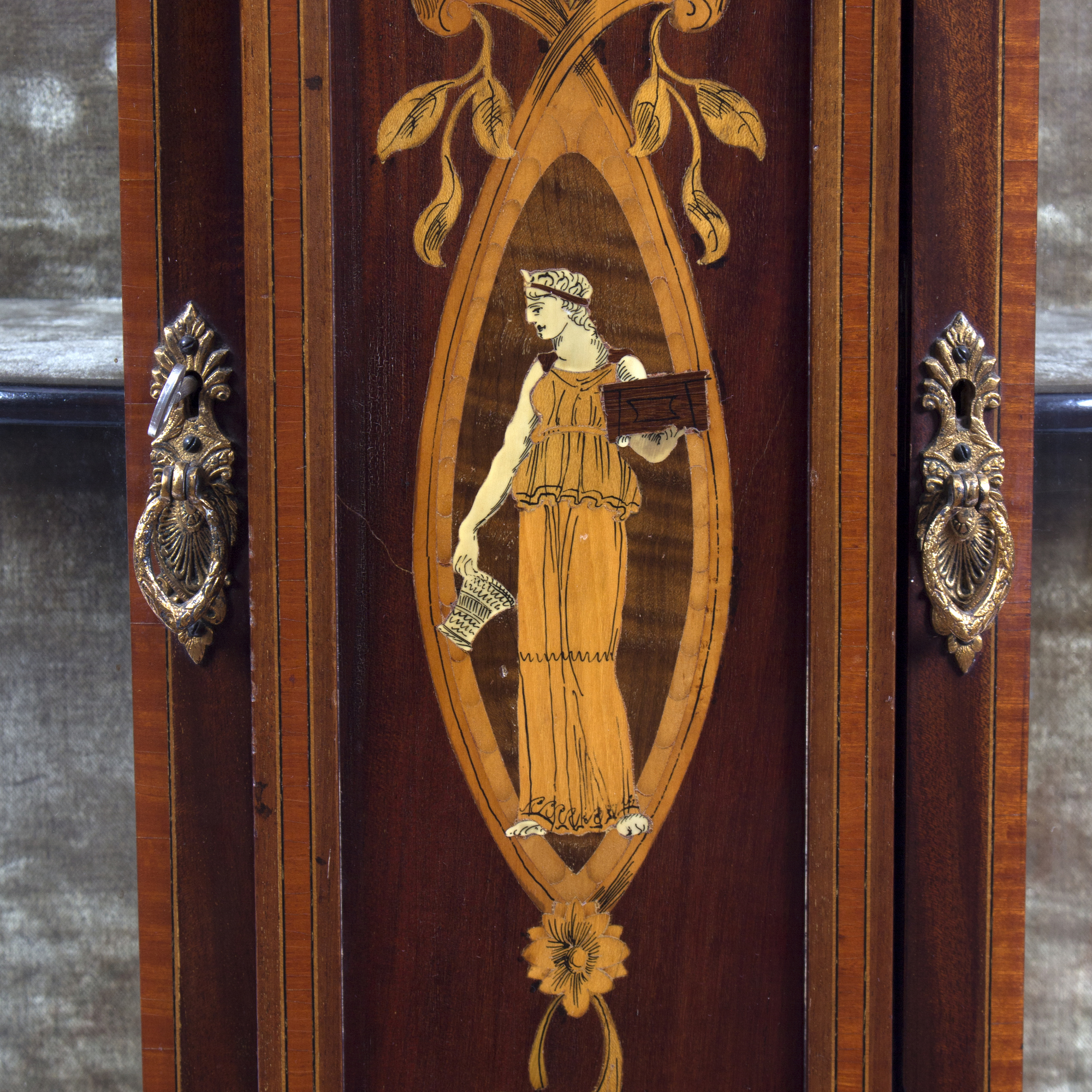 An Edwardian inlaid display cabinet with superstructure over and rounded doors to the sides, - Image 3 of 3