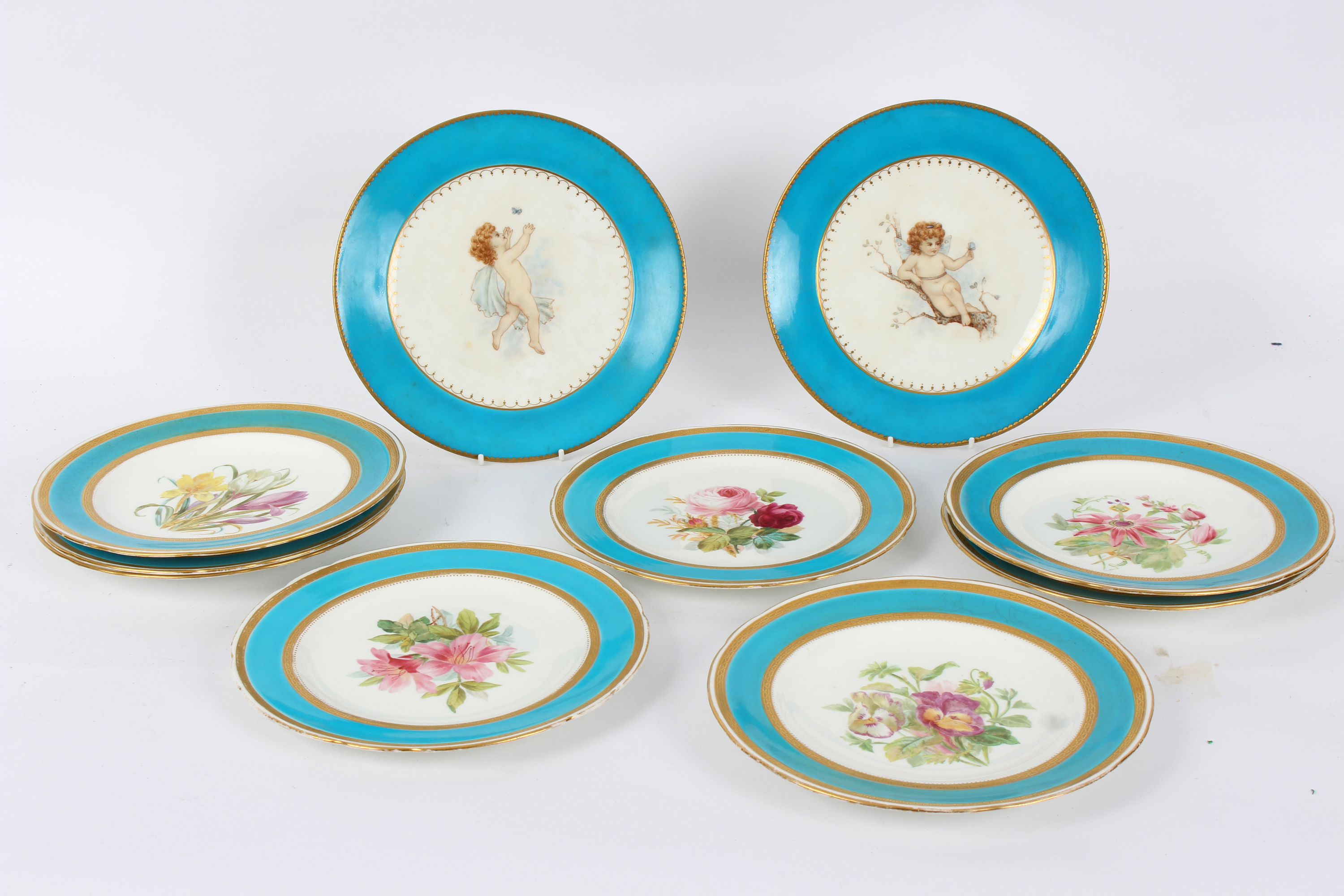 A pair of Minton plates decorated fairies within blue celeste borders, signed beneath Florence Judd, - Image 3 of 5