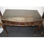 A mahogany side table of 18th Century style, the leather lined top with gadroon border,