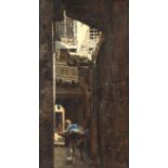 Late 19th Century Orientalist School/North African Alleyway/oil on board, signed Valente,