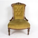 A late Victorian carved walnut chair on turned legs and another on cabriole legs