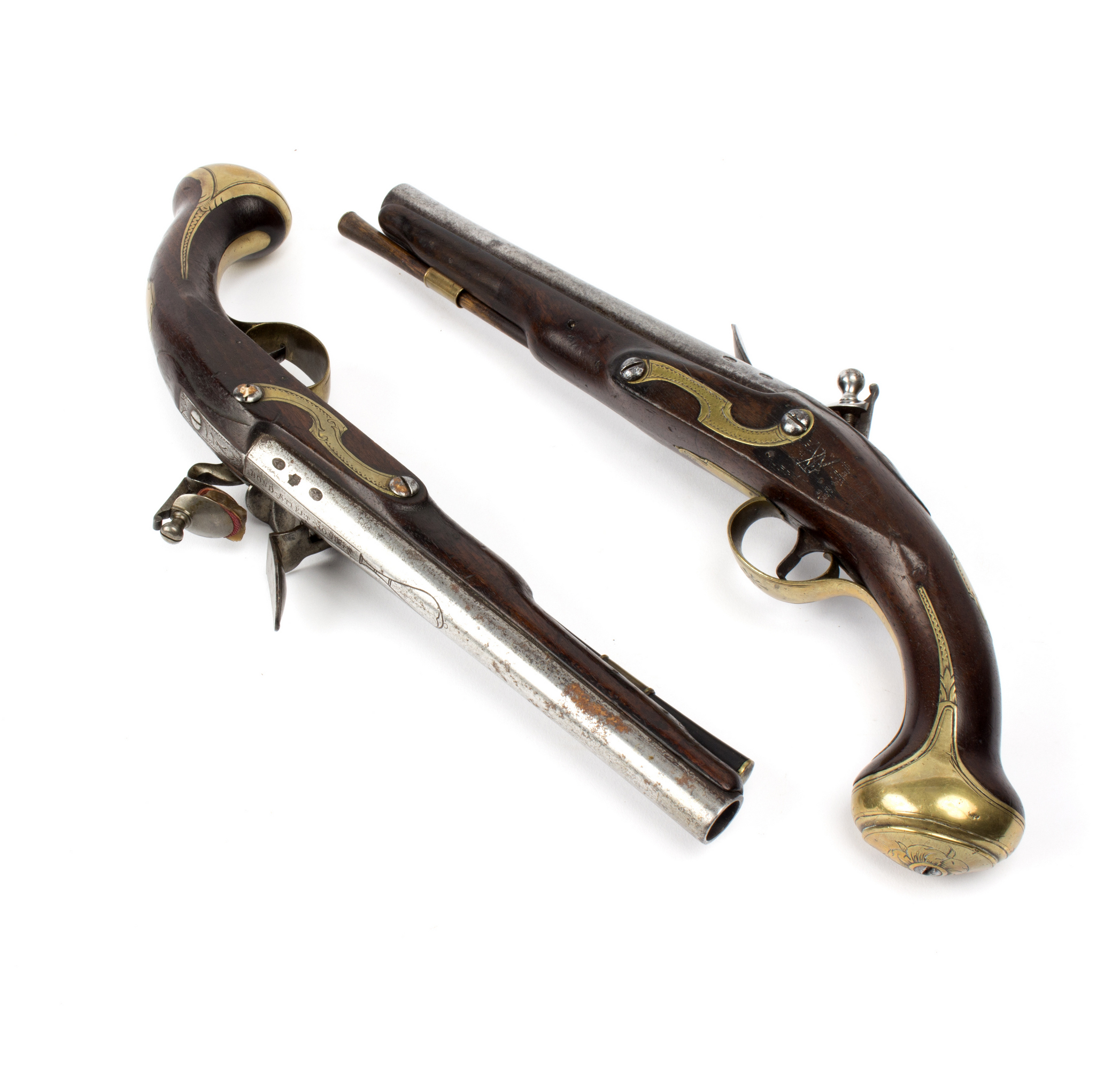 Two brass mounted flintlock pistols, Griffin, Bond St, London, - Bild 3 aus 6