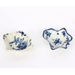 A Worcester leaf-shaped pickle dish, painted with the Two Peony Rock Bird pattern,